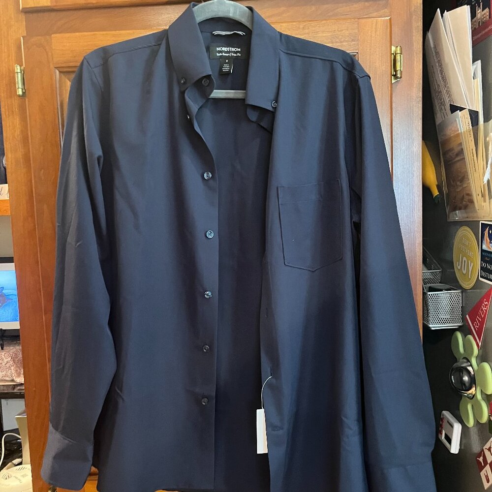 Nordstrom Tech Smart Trim Fit Button-Down Shirt Navy Small
